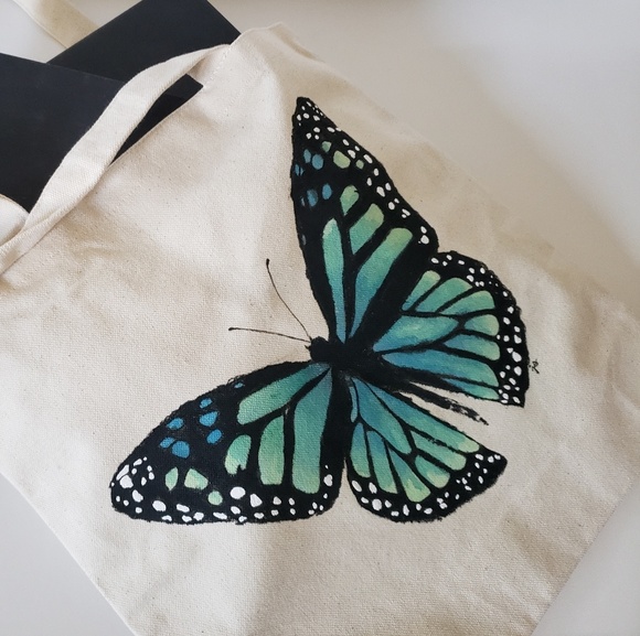 Handpainted Butterfly Canvas Tote Bag - Picture 3 of 5